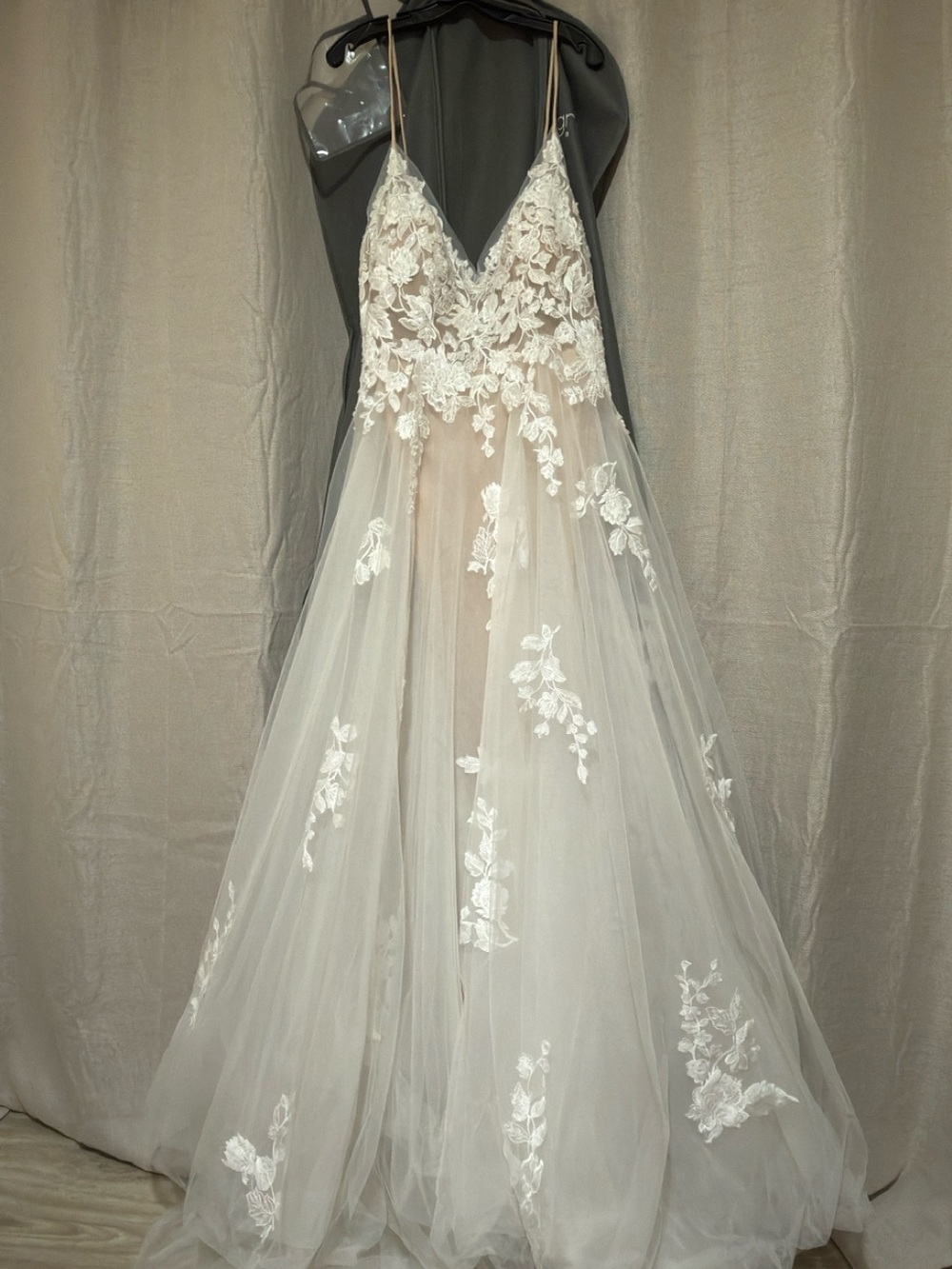 Abella Ivory and Champagne Lace Appliqué A-Line Gown